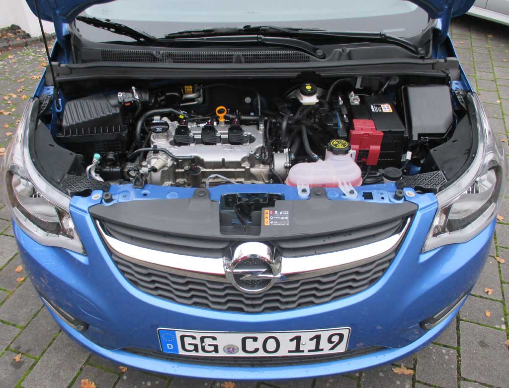 Opel Karl: Blick unter die Haube auf den kleinen 1,0-Liter-Dreizylinder.