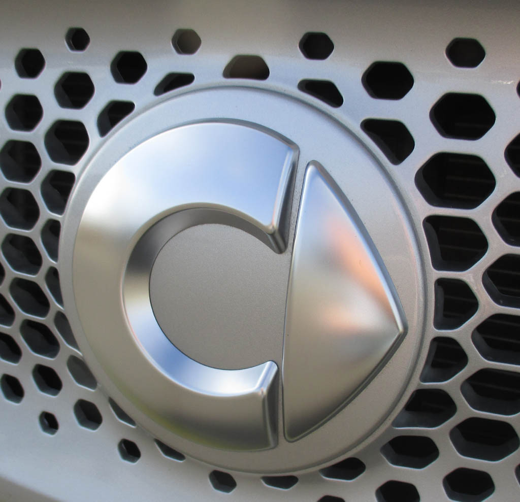 Elektro-Smart Fortwo: Blick auf das Markenlogo vorn.