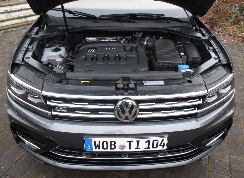 VW Tiguan: Blick unter die Haube auf den 2,0-Liter-Selbstzünder.