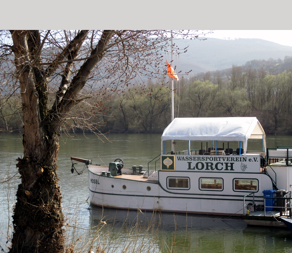 Am Anleger bei Lorch am Rhein: Boot des Wassersportvereins.